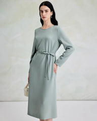 30 Momme Luxury Silk Long Sleeve Midi Dress