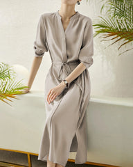 30 Momme Silk Drawstring Midi Shirt Dress
