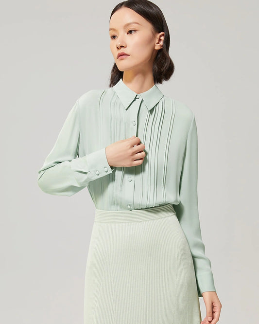 30 Momme Silk Pleated Long Sleeve Blouse