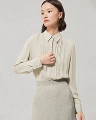 30 Momme Silk Pleated Long Sleeve Blouse