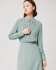 30 Momme Silk Pleated Long Sleeve Blouse