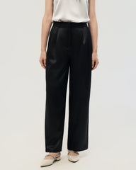 30 Momme Silk Pleated Straight Leg Trousers