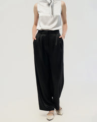 30 Momme Silk Pleated Straight Leg Trousers