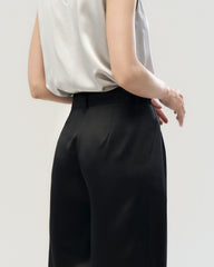 30 Momme Silk Pleated Straight Leg Trousers