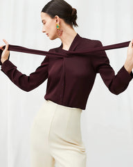 30 Momme Silk Tie-Front Long Sleeve Blouse