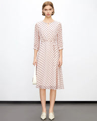 Apricot Brown Polka Dot Silk Midi Dress