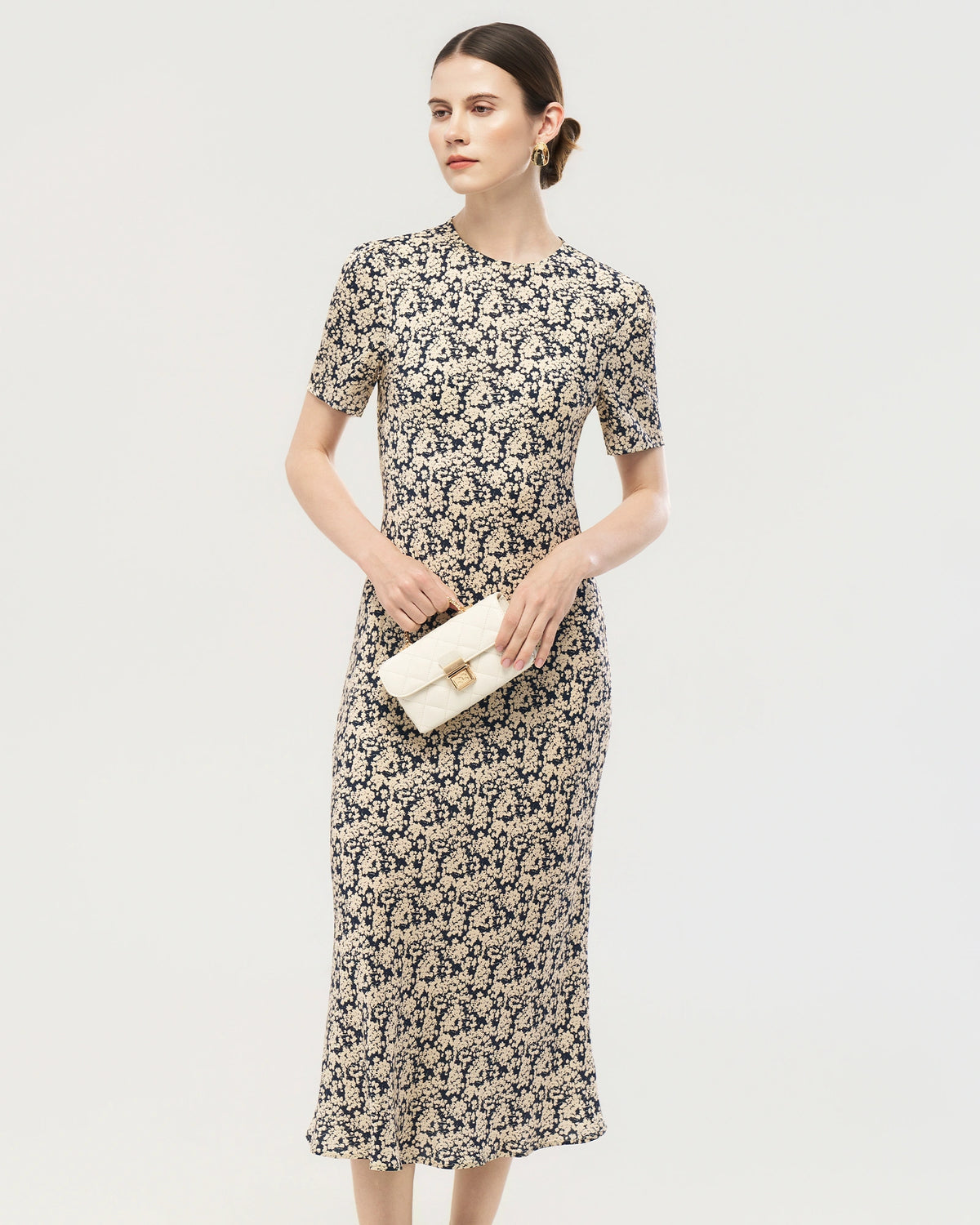 Baby’s Breath Printed Short Sleeve Silk Midi Dress