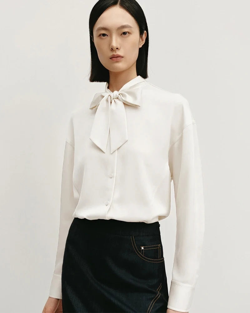 Silk Bow Tie Long Sleeve Blouse