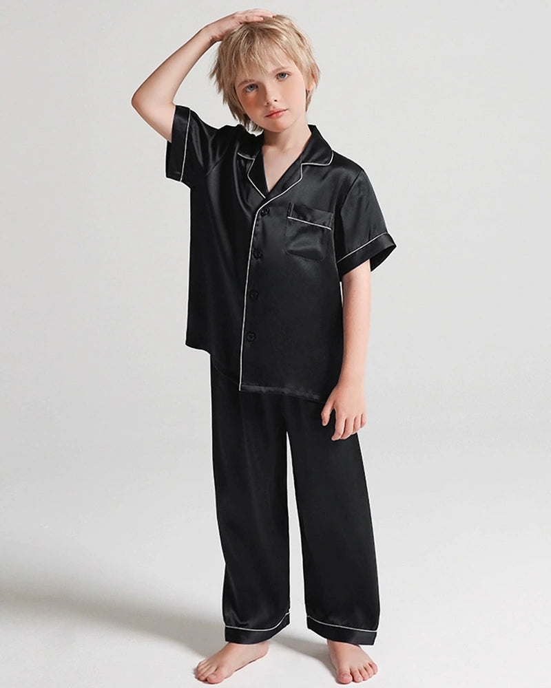 Boys Short Sleeve Silk Pajamas Set