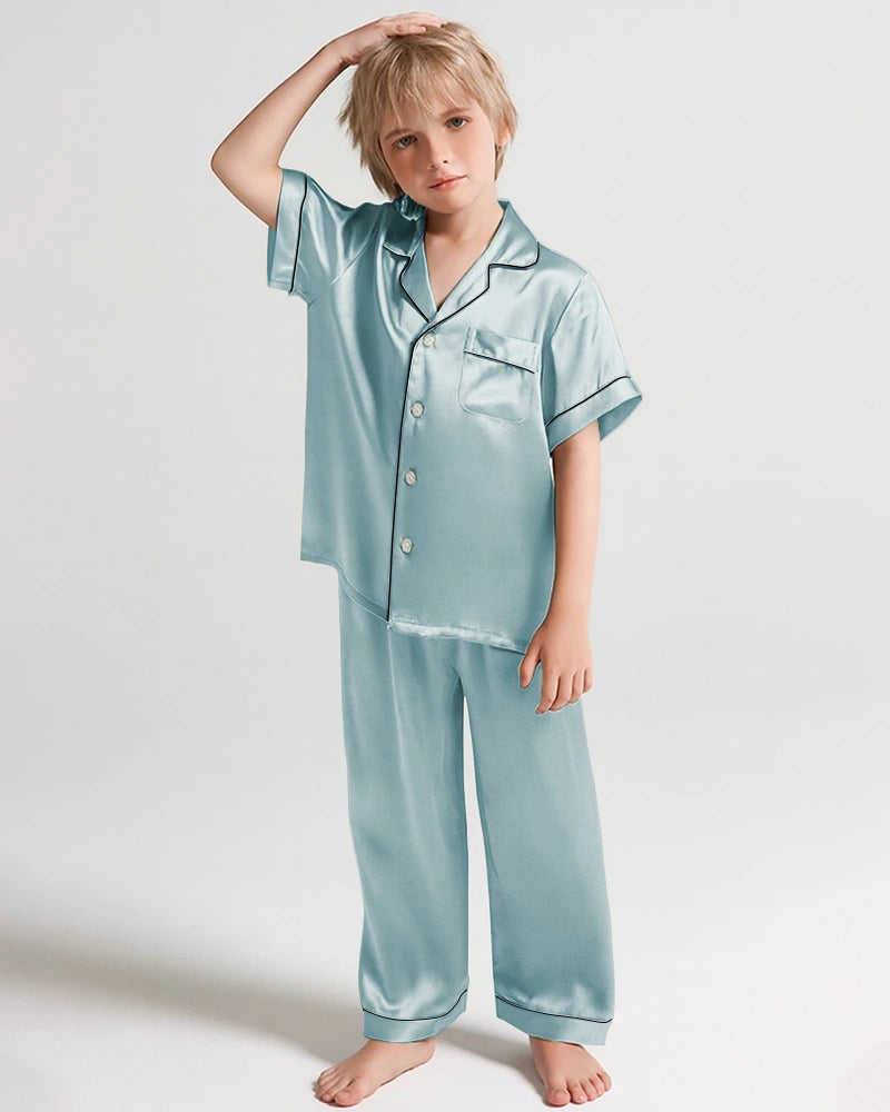 Boys Short Sleeve Silk Pajamas Set