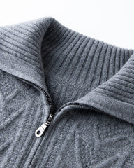 Cable Knit Half Zip Cashmere Sweater with Collar