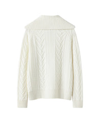 Cable Knit Half Zip Cashmere Sweater with Collar