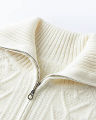 Cable Knit Half Zip Cashmere Sweater with Collar
