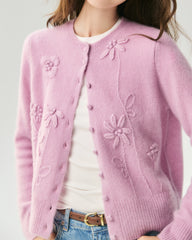 Cashmere Silk 3D Floral Cardigan