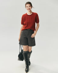 Cashmere Silk Cable Knit Short Sleeve Top