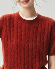 Cashmere Silk Cable Knit Short Sleeve Top