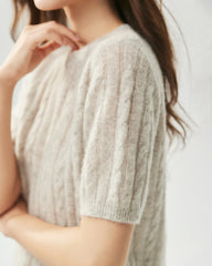 Cashmere Silk Cable Knit Short Sleeve Top
