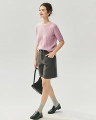 Cashmere Silk Cable Knit Short Sleeve Top