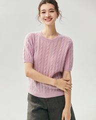 Cashmere Silk Cable Knit Short Sleeve Top