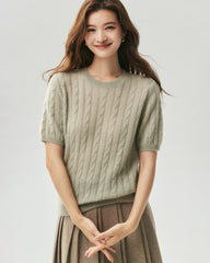 Cashmere Silk Cable Knit Short Sleeve Top