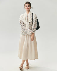 Cashmere Silk Open Knit Striped Boat Neck Sweater
