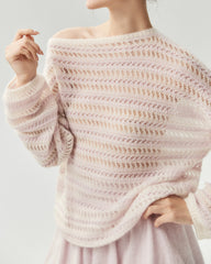 Cashmere Silk Open Knit Striped Boat Neck Sweater