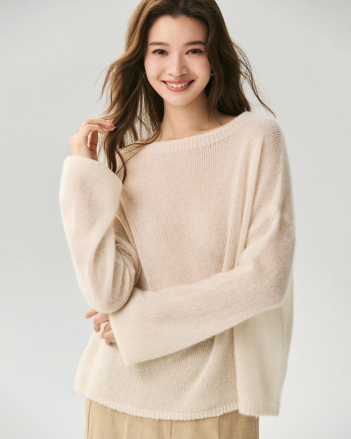 Cashmere Silk Relaxed Crew Neck Sweater