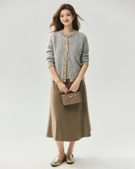 Cashmere Silk Tweed Trim Knit Top and Cardigan