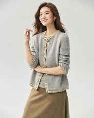 Cashmere Silk Tweed Trim Knit Top and Cardigan