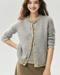 Cashmere Silk Tweed Trim Knit Top and Cardigan