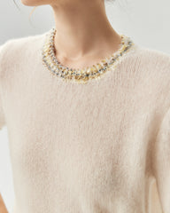 Cashmere Silk Tweed Trim Knit Top and Cardigan