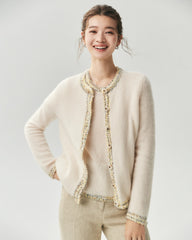 Cashmere Silk Tweed Trim Knit Top and Cardigan