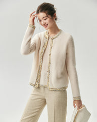 Cashmere Silk Tweed Trim Knit Top and Cardigan