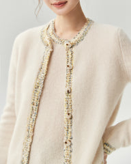 Cashmere Silk Tweed Trim Knit Top and Cardigan