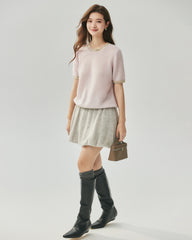 Cashmere Silk Tweed Trim Knit Top and Cardigan