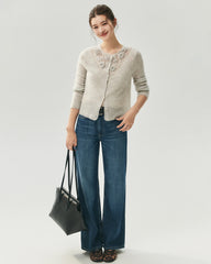 Cashmere Silk 3D Floral Cutout Cardigan