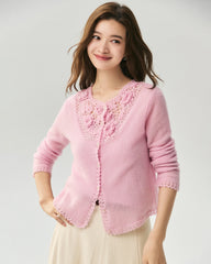 Cashmere Silk 3D Floral Cutout Cardigan