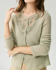 Cashmere Silk 3D Floral Cutout Cardigan