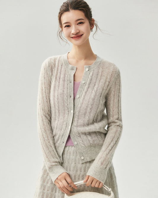 Cashmere Silk Cable Knit Cardigan