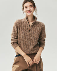 Cashmere Silk Cable Knit Half Zip Sweater