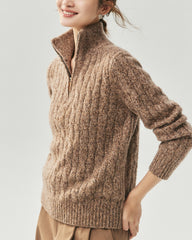 Cashmere Silk Cable Knit Half Zip Sweater