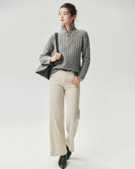 Cashmere Silk Cable Knit Half Zip Sweater