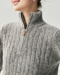 Cashmere Silk Cable Knit Half Zip Sweater