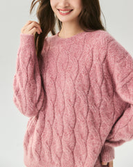 Cashmere Silk Chunky Cable Knit Crew Neck Sweater