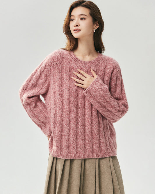 Cashmere Silk Chunky Cable Knit Sweater