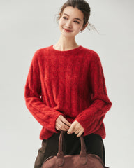 Cashmere Silk Chunky Cable Knit Sweater