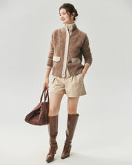 Cashmere Silk Contrast Trim Pocket Cardigan