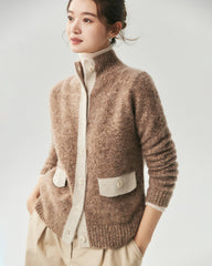 Cashmere Silk Contrast Trim Pocket Cardigan