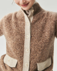 Cashmere Silk Contrast Trim Pocket Cardigan