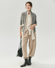Cashmere Silk Contrast Trim Pocket Cardigan